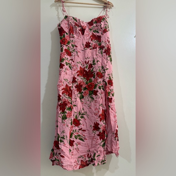 Reformation Pink Floral Tie-Strap Midi Dress - Picture 5 of 9